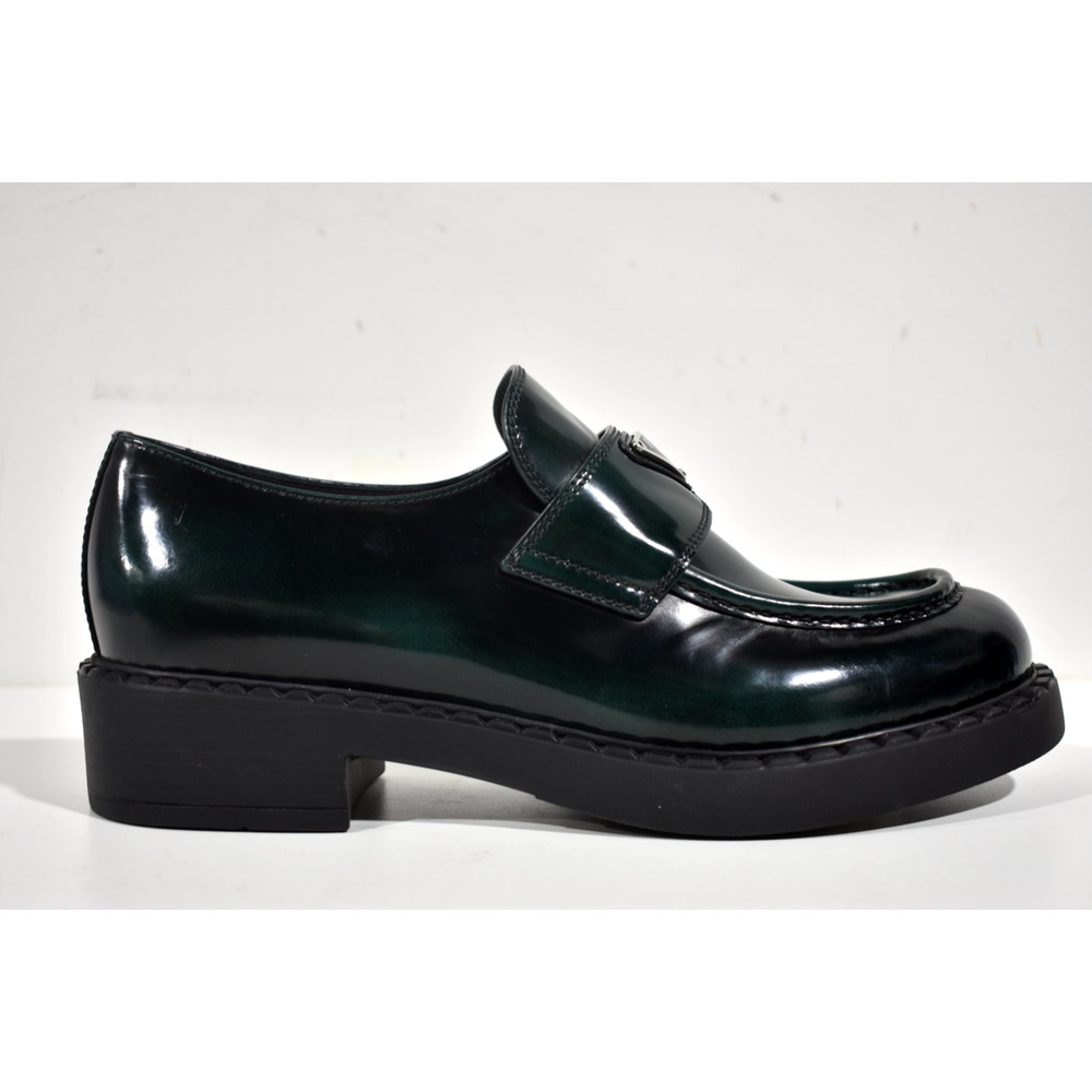 Prada Spazzolato Fume Logo Bosco Green Platform Loafer Creeper Slip On Flat 40.5 - Picture 3 of 12